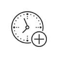 weißer Hintergrund, runder Rahmen, Uhr mit einem Pluszeichen